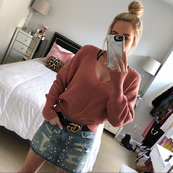 Free People V-Neck Knit Sweater Cinnamon Color - Picture 5 of 7